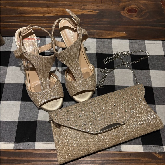 marbella Shoes - Gold Glitter Heels and Clutch Set 7